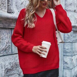 rib knit sweater fall winter trending casual red